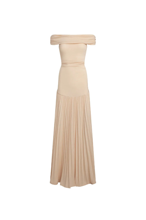 Sexy Off-shoulder Slim Fit Pleated Maxi Dress