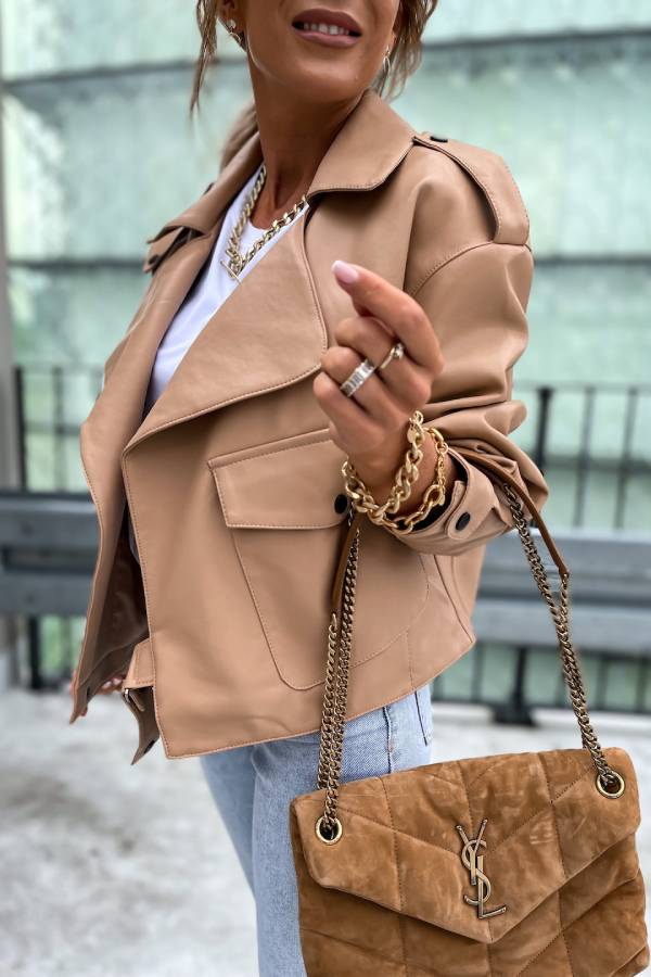 Stylish Leather Lapel Pocket British Style Cropped Jacket