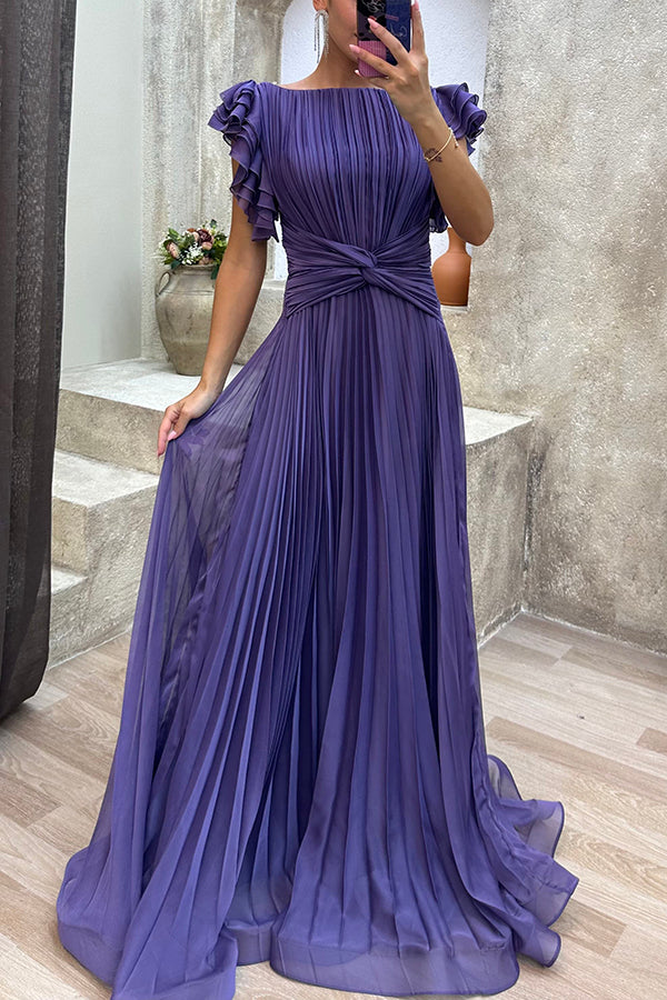 Fashion Elegant Queen Pleated Ruffle Sleeve Cross Waist Maxi Dress