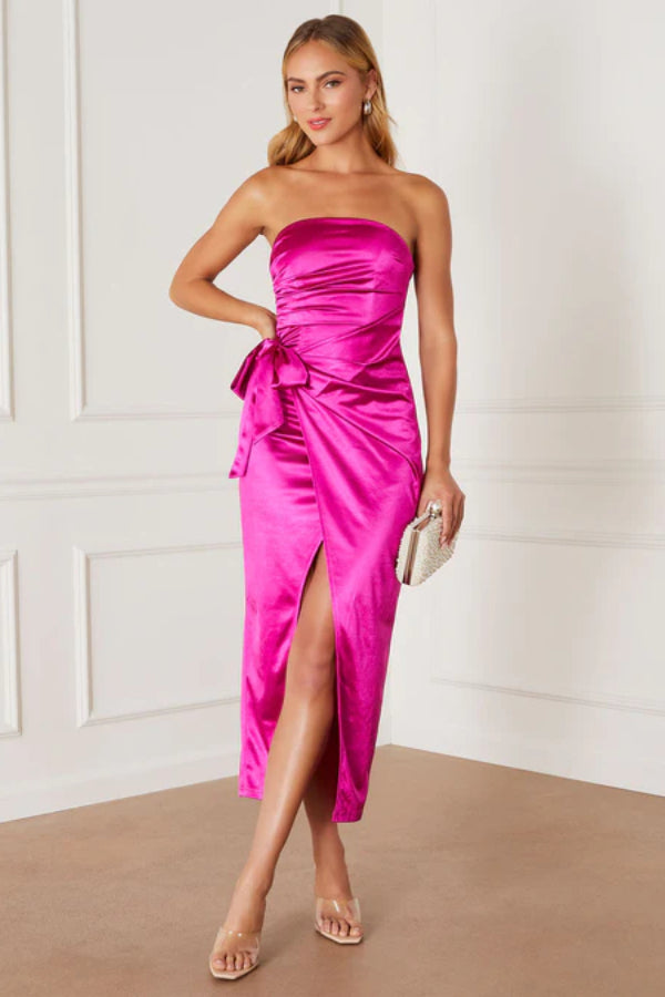 Satin Strapless Midi Dress