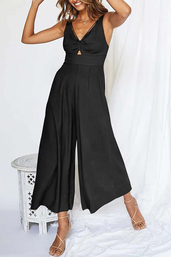 2023 SUMMER V NECK CUTOUT ADJUSTABLE STRAPS WIDE LEG JUMPSUITS