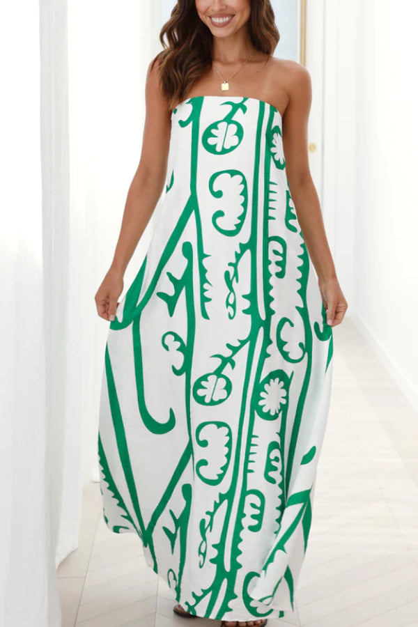 Connie Maxi Dress - White / Green Tribal