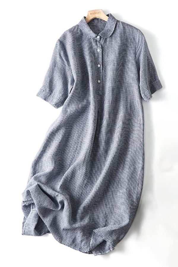 Artistic Retro Cotton Linen Check Dress