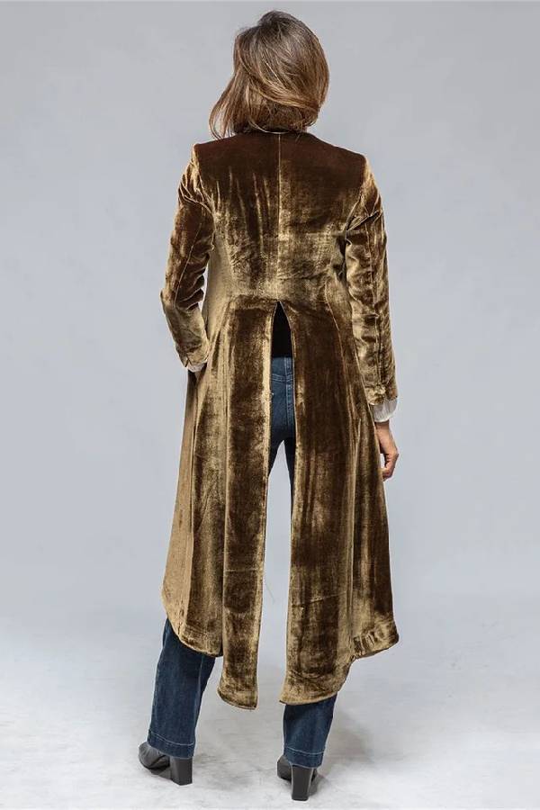 Vintage Velvet Long Loose Pocket Slit Coat