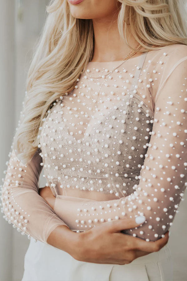 Diamond Beaded Lace See Through Shirt