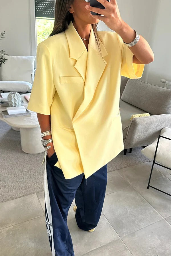 Solid Color Short-sleeved Lapel Casual Loose Blazer