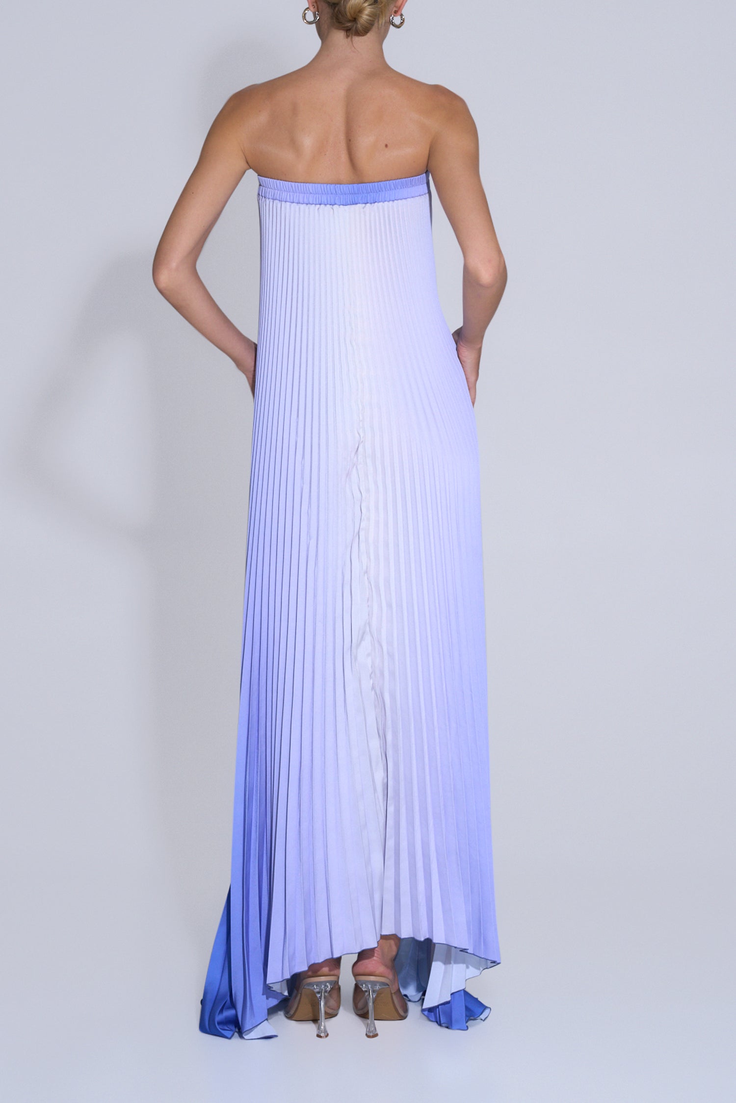 Really Special Pleated Gradient Print Elastic Bust Strapless A-line Maxi Dress