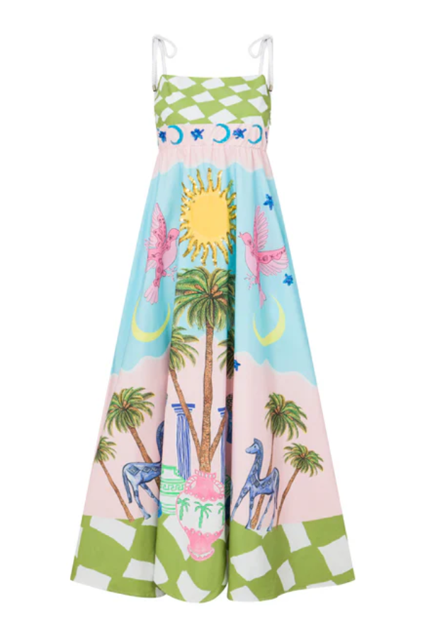 Elegant Goddess Hand-Painted Printed Maxi Dress