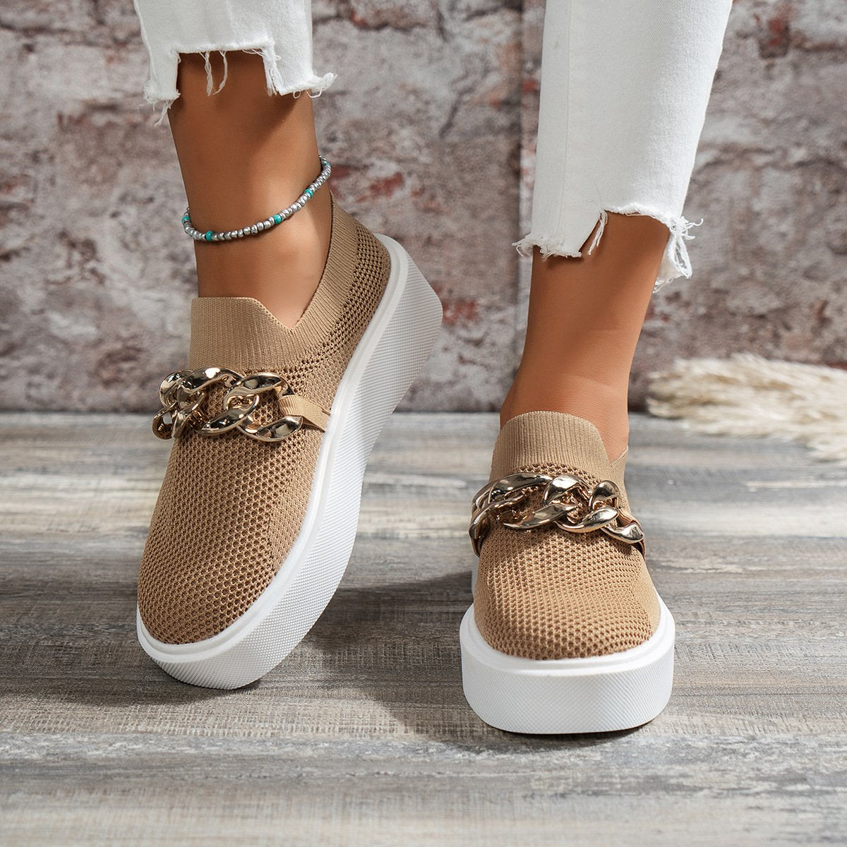 MOUSSE FIT Chain Decor Platform Women Wedge Loafers