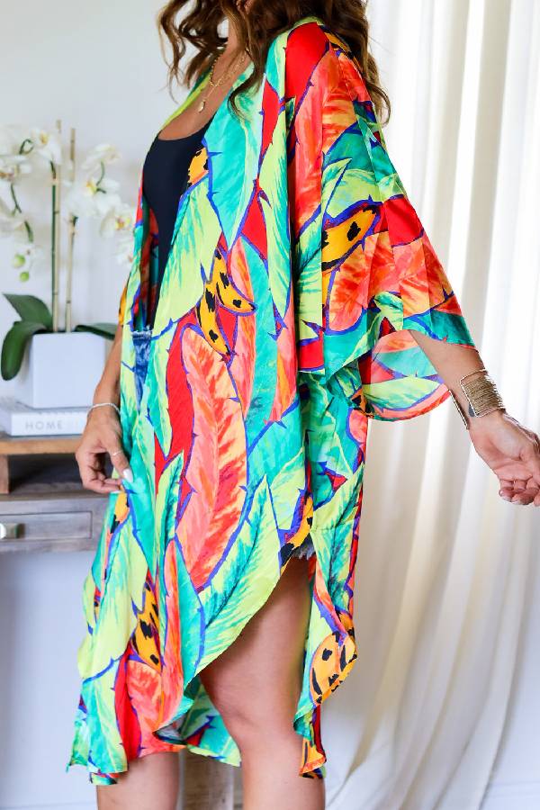 Resort long cardigan and trousers printed two-piece set