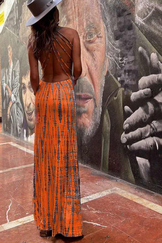 Robe longue extensible à lacets et imprimé tie-dye moderne