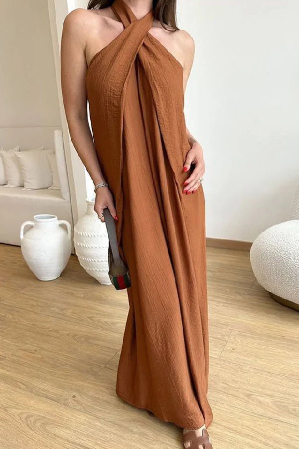 Casual Solid Color Sleeveless Neck Dress