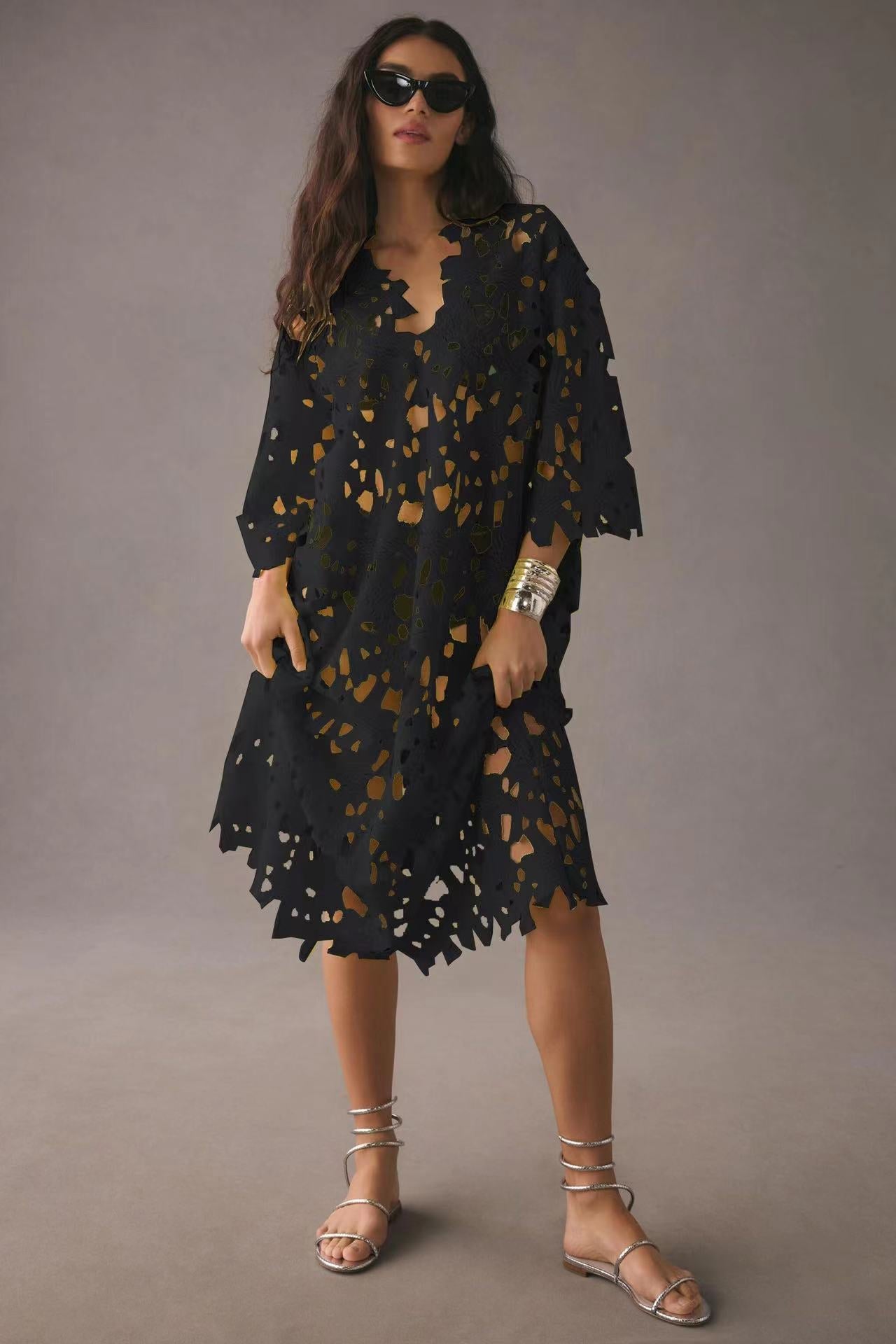 I Belong Here Floral Eyelet Lace Cover Up Beach Midi Dress