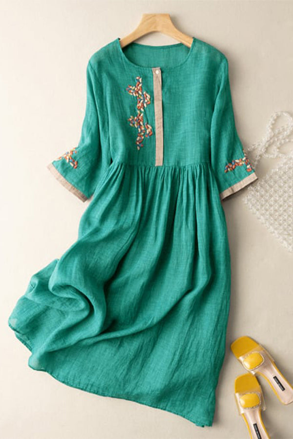 Cotton And Linen Ethnic Style Embroidered Dress