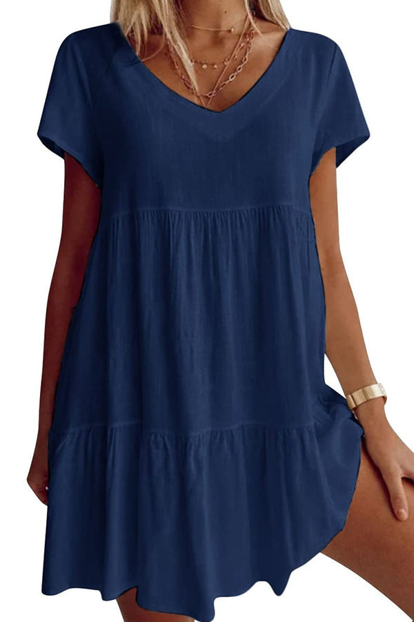 🎁Plus Size Cotton-Blend V Neck Casual Short Sleeve Weaving Dress