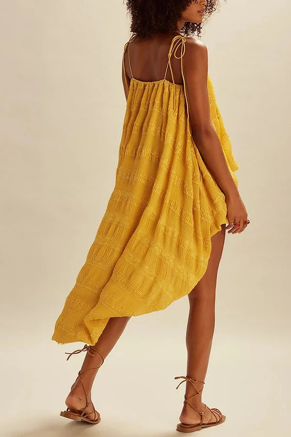 Petrova Textured Fabric Slip High Low Midi Tank and Drawstring Wasit Bubble Shorts Set