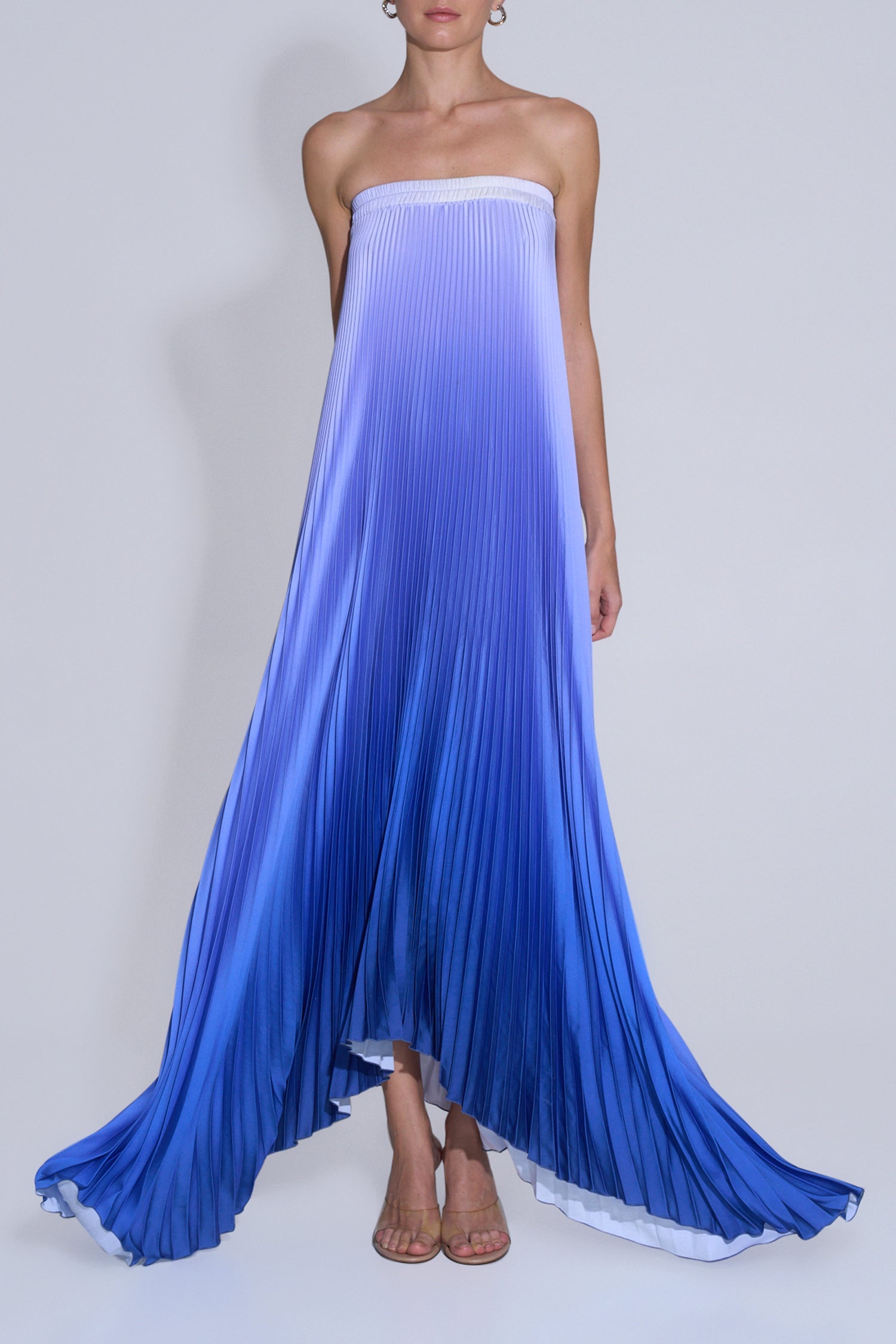Really Special Pleated Gradient Print Elastic Bust Strapless A-line Maxi Dress