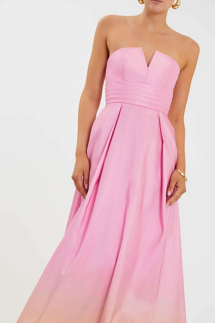 Strapless A-Line Gradient Color Gowns Maxi Dresses-Pink