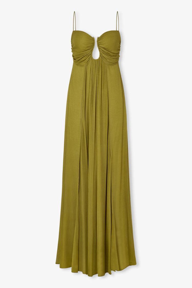Soft and Elegant Metal Hollow Design Back Smocked A-line Slip Maxi Dress