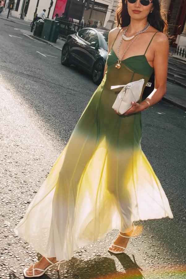 Spicy Margarita See-through Tulle Ombre Print Slip Maxi Dress
