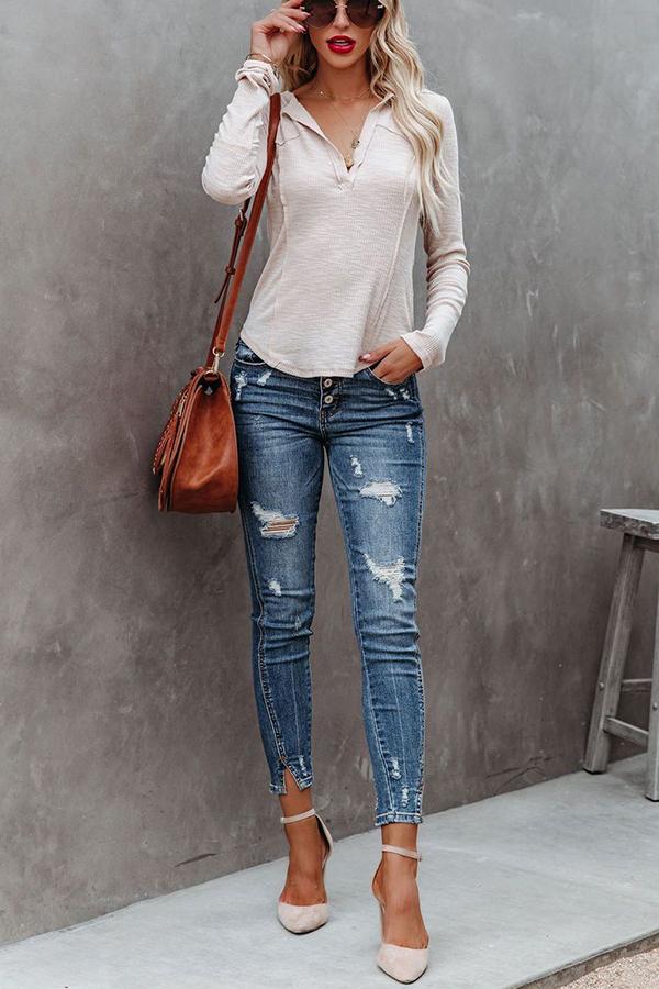 V-Neck Long Sleeve Top