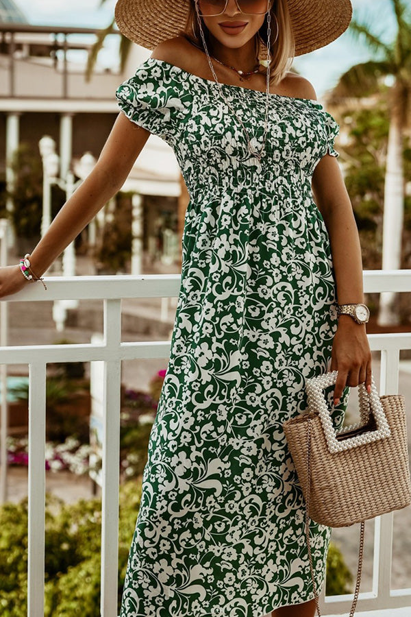 Printed Smocked Midi Dress