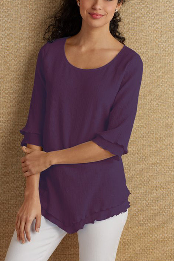 Layered Mid-sleeve Chiffon Top