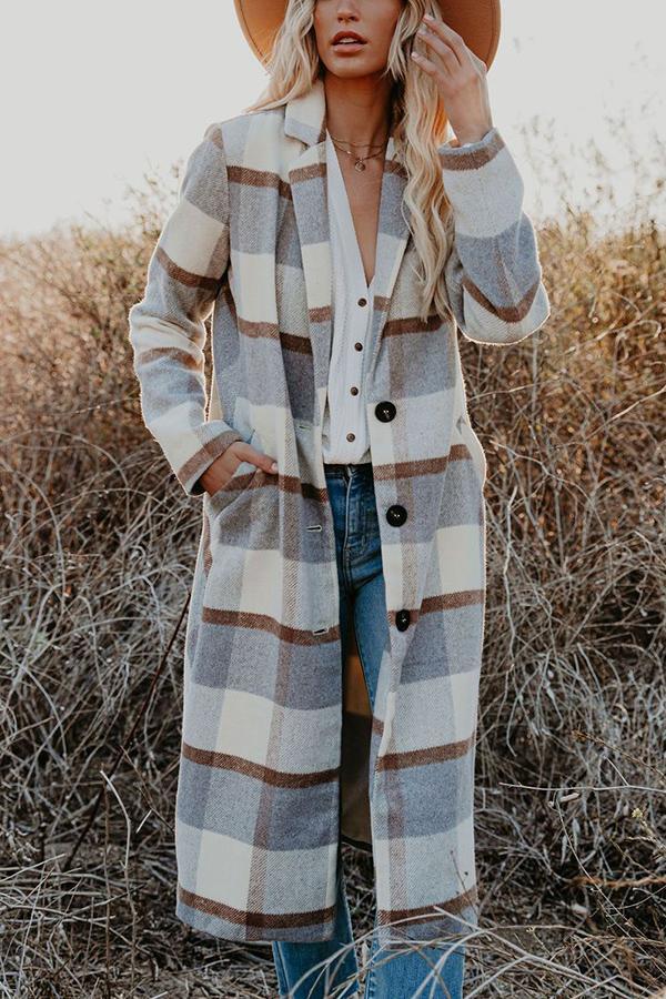 Pocketed Plaid Coat