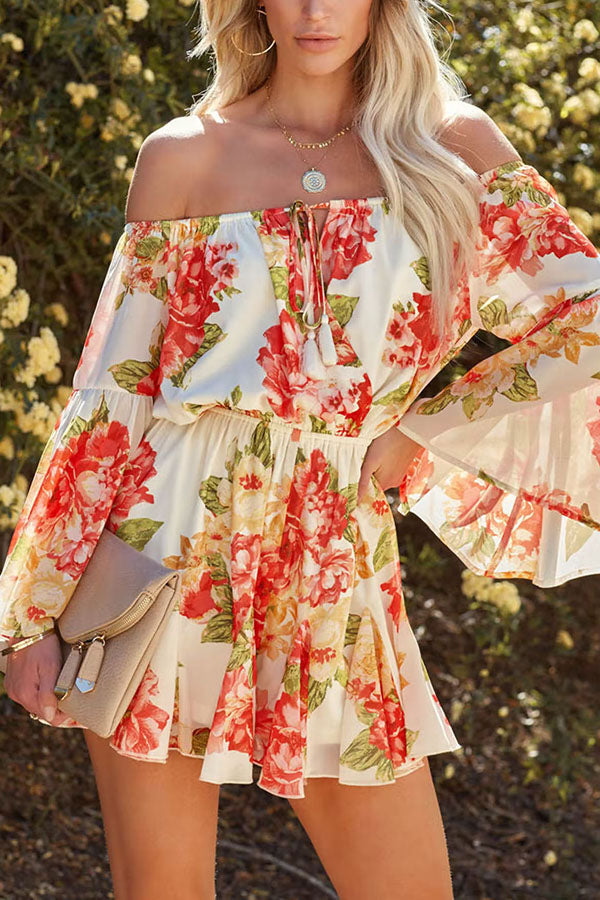 Floral Off The Shoulder Bell Sleeve Romper