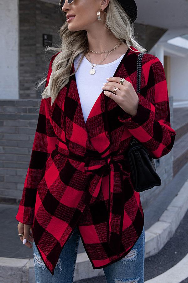 Long Sleeves Plaid Blend Coats