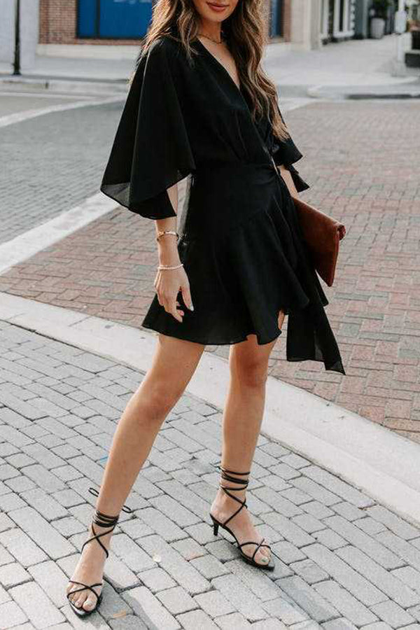 V-neck Ruffle Irregular Lace-up Dress