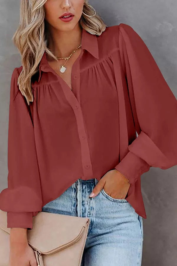 Take Note Button Down Loose Blouse