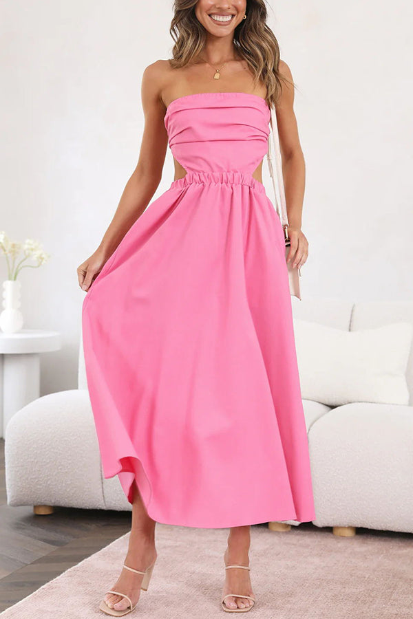 Fun Memories Strapless Pocketed Elastic Waist Midi Dress