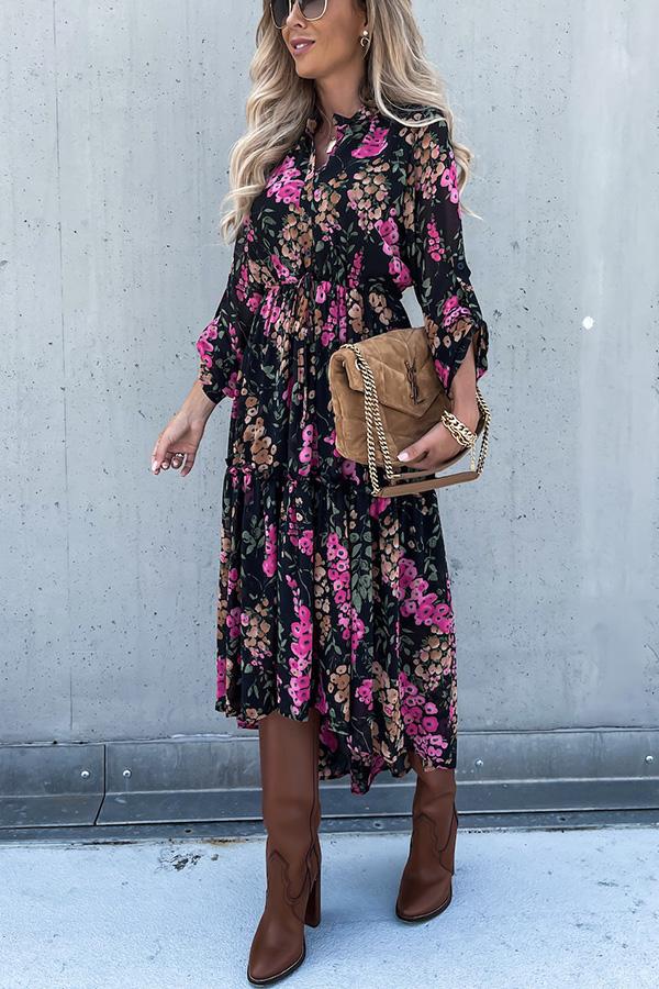 Floral Printed Tiered Midi Dress