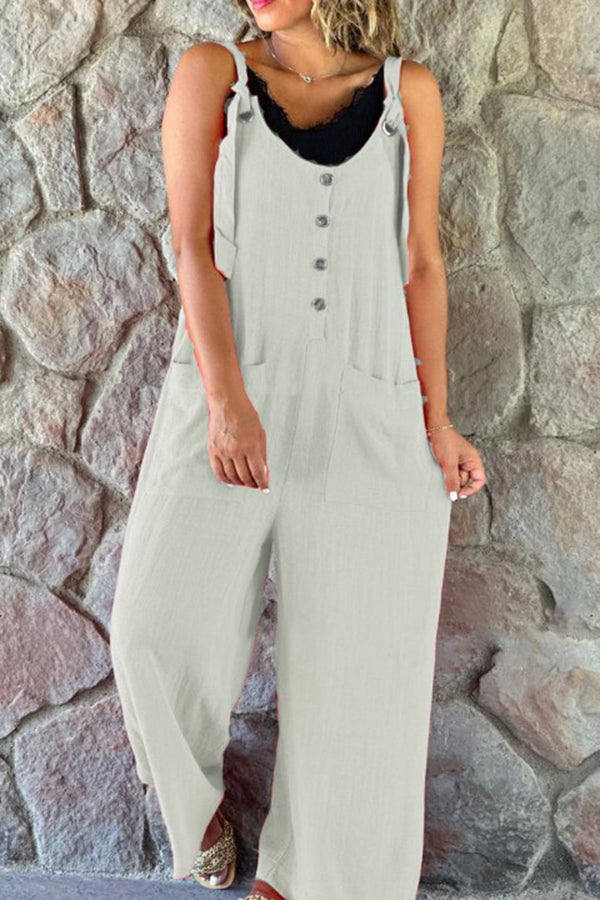 Cassie Button Patch Pocket Suspender Wide Leg Jumpsuit