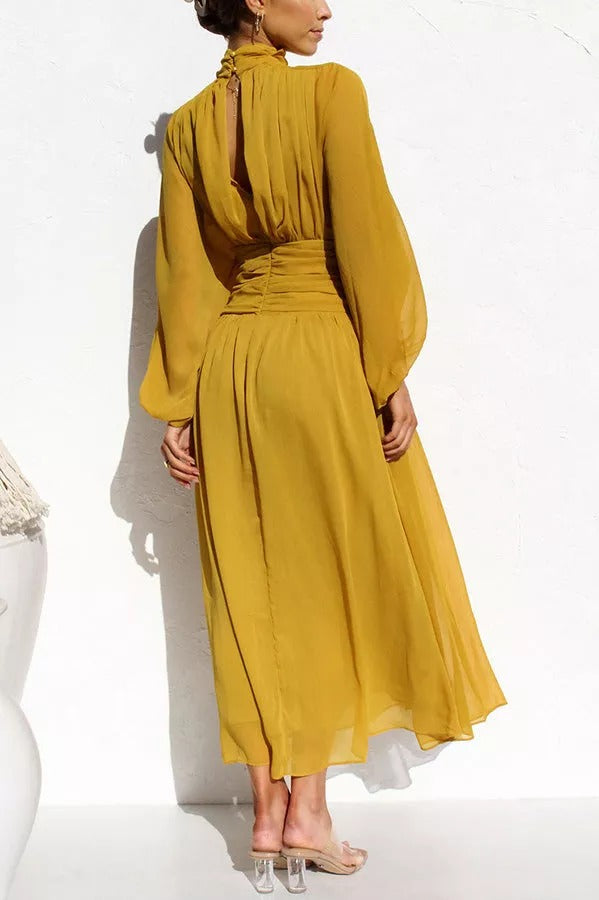 Divine Life Turtleneck Pleated Bust Maxi Dress