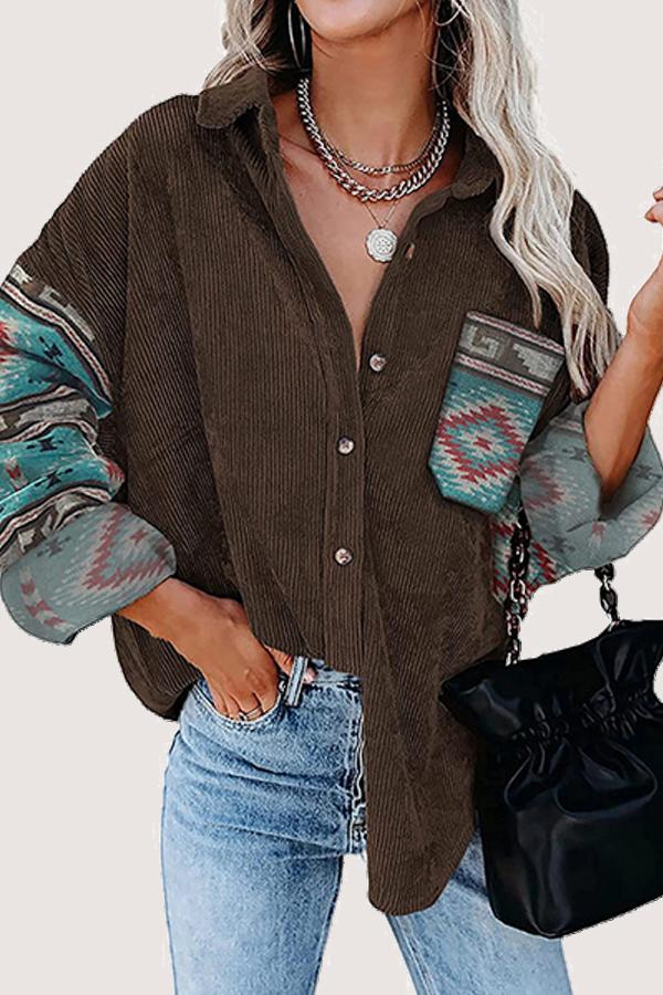 Printed Panel Loose Shirt Jacket