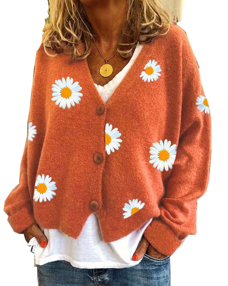 Knitwear Single Breasted Autumn Chrysanthemum Embroidered Jacket