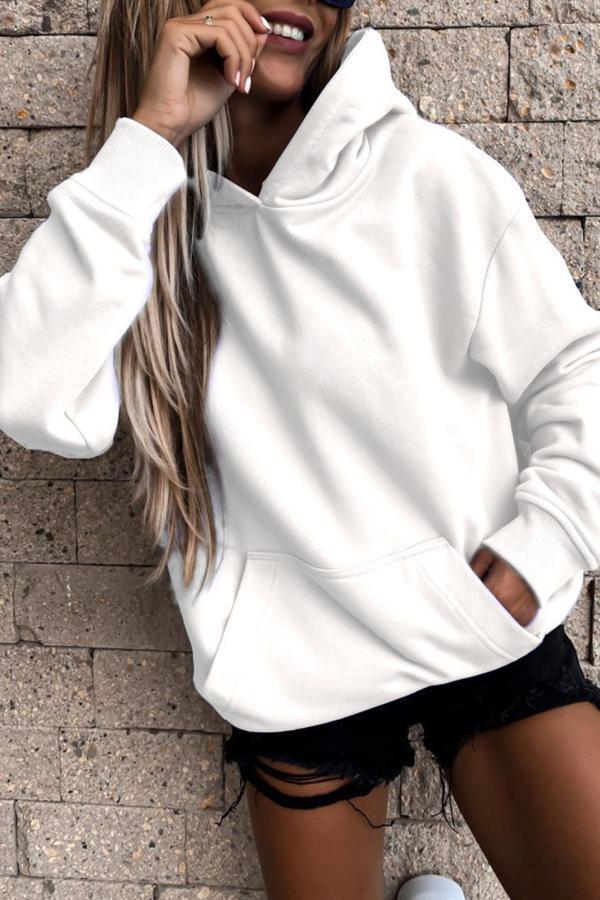 Solid Color Pocket Hooded Sweatshirt