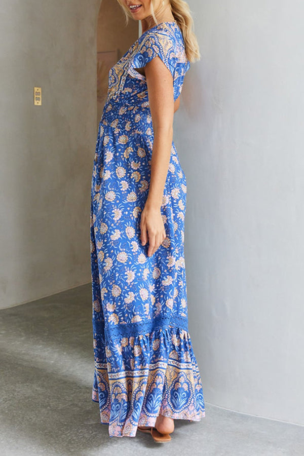 Blue Camellia Print Tunic Dress