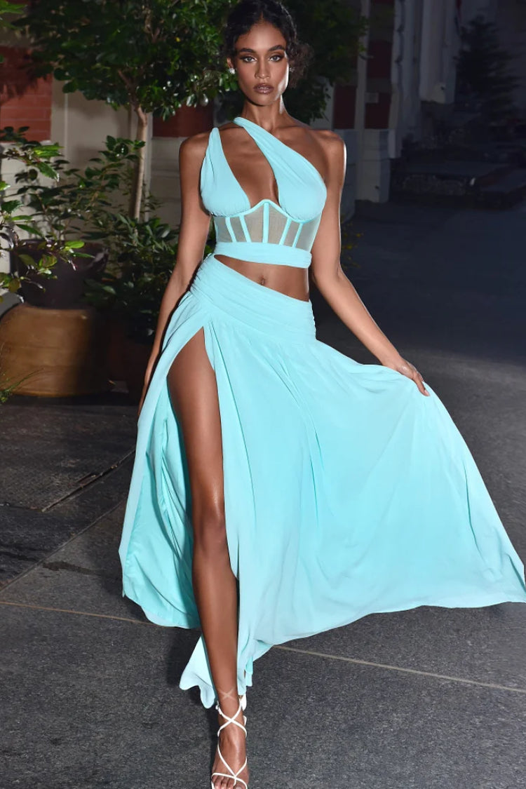 Irregular Cutout Corset Gown Slit Maxi Dresses