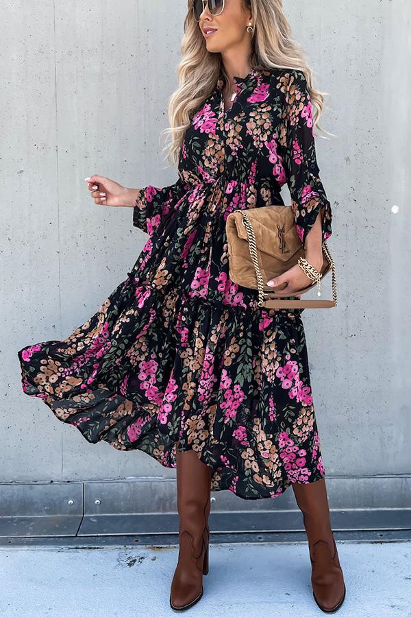 Floral Printed Tiered Midi Dress