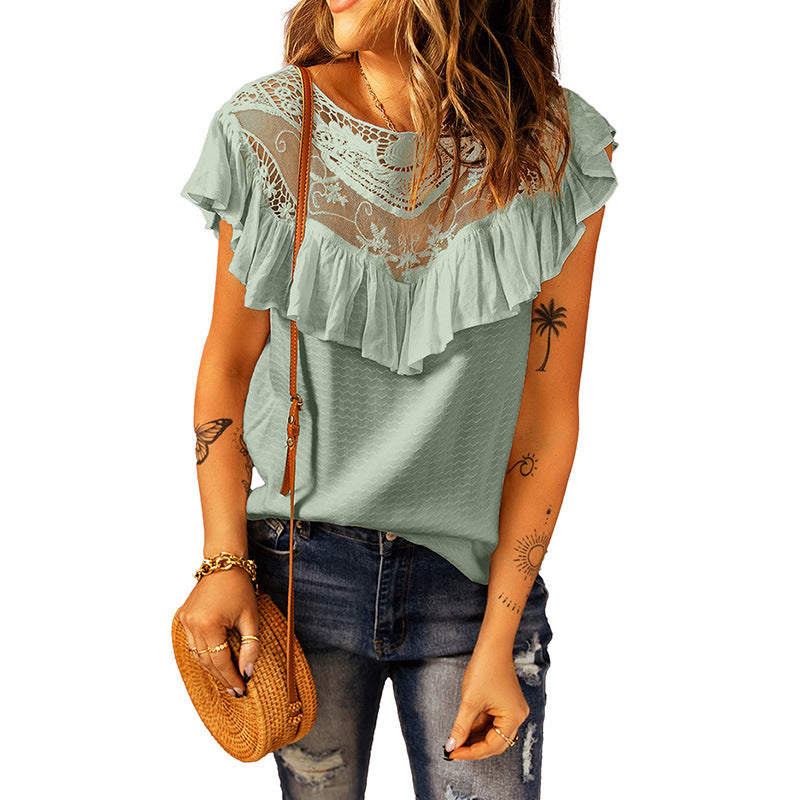 Women's Ruffled Round Neck Loose Top