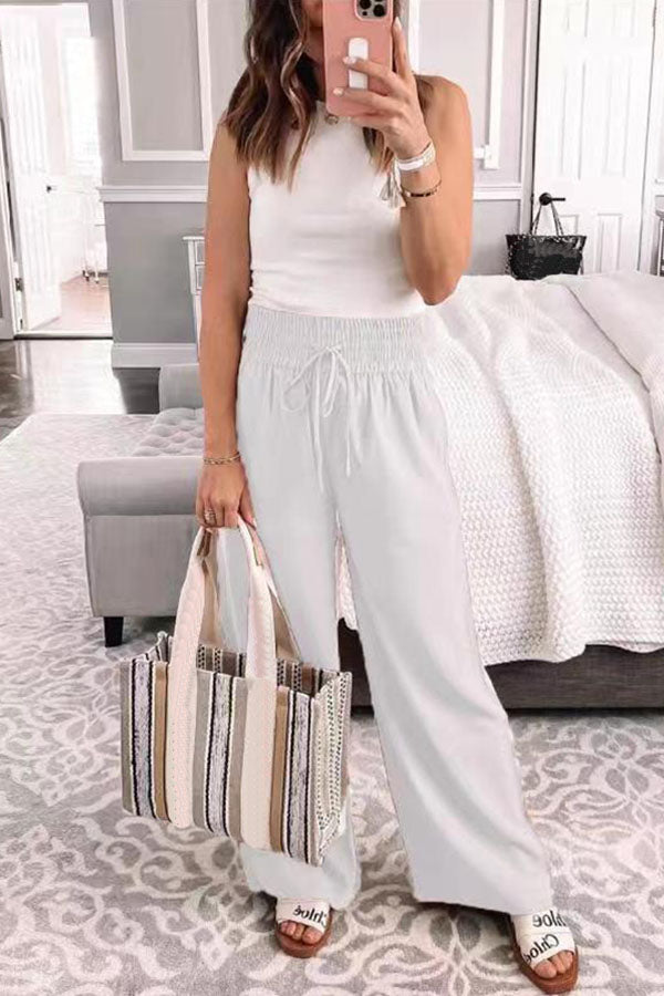 Casual Solid Lace-Up Trousers