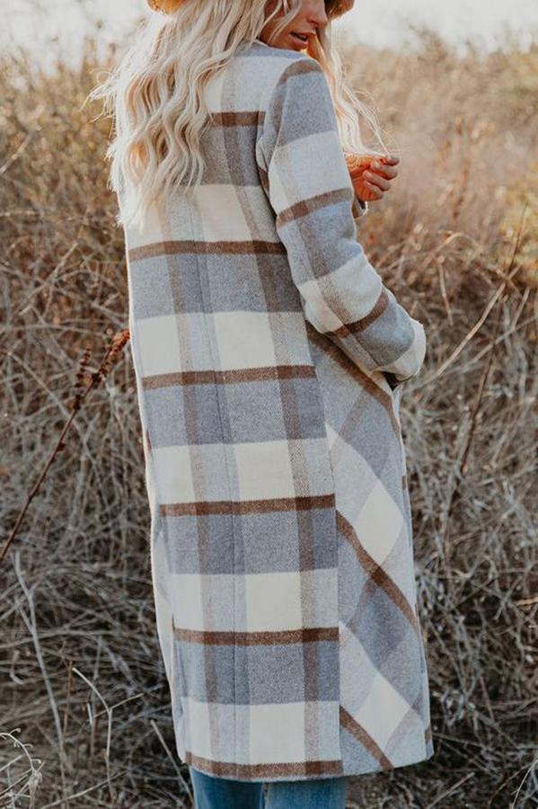 Pocketed Plaid Coat