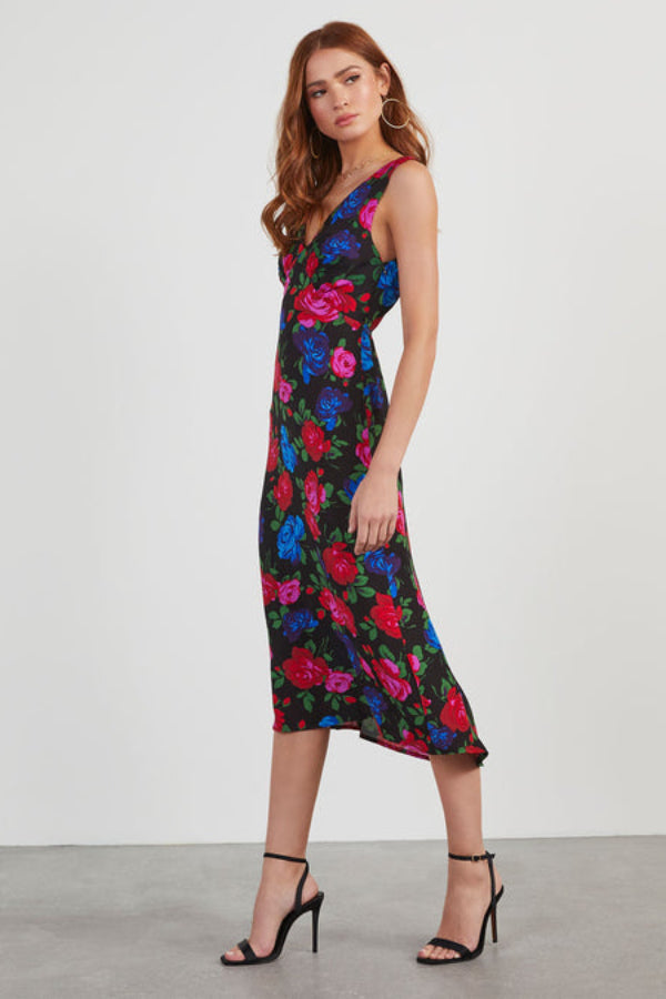 Satin Floral Midi Dress