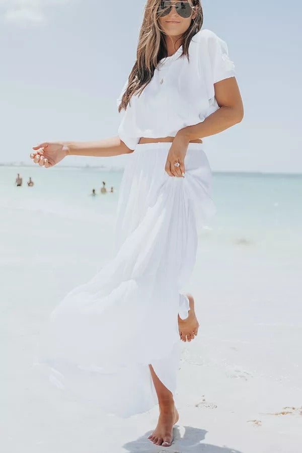 On A Wave Short Sleeve Top Maxi Skirt Set