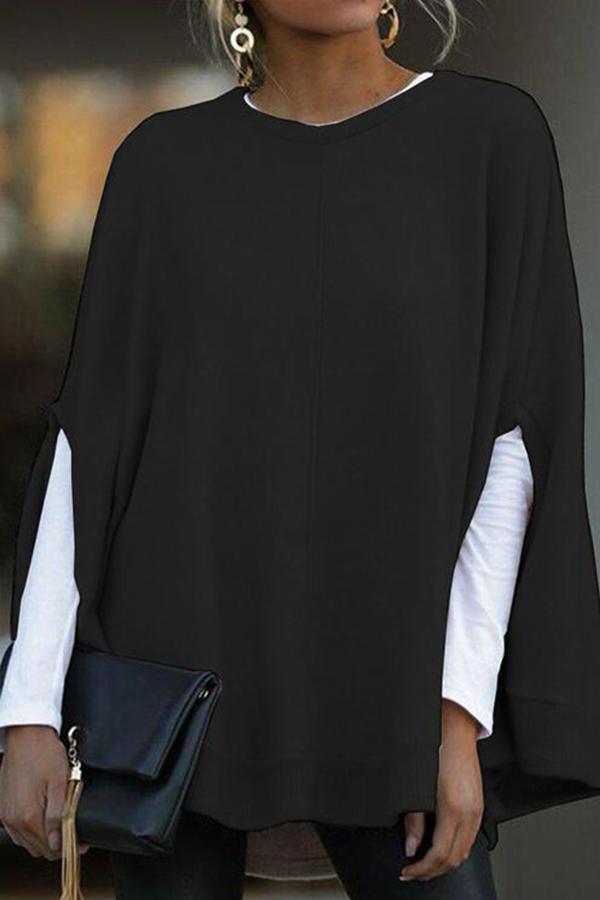 Crewneck Batwing Sleeve Cloak Tops