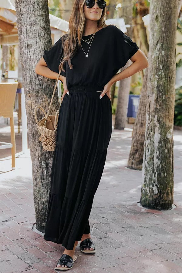 On A Wave Short Sleeve Top Maxi Skirt Set