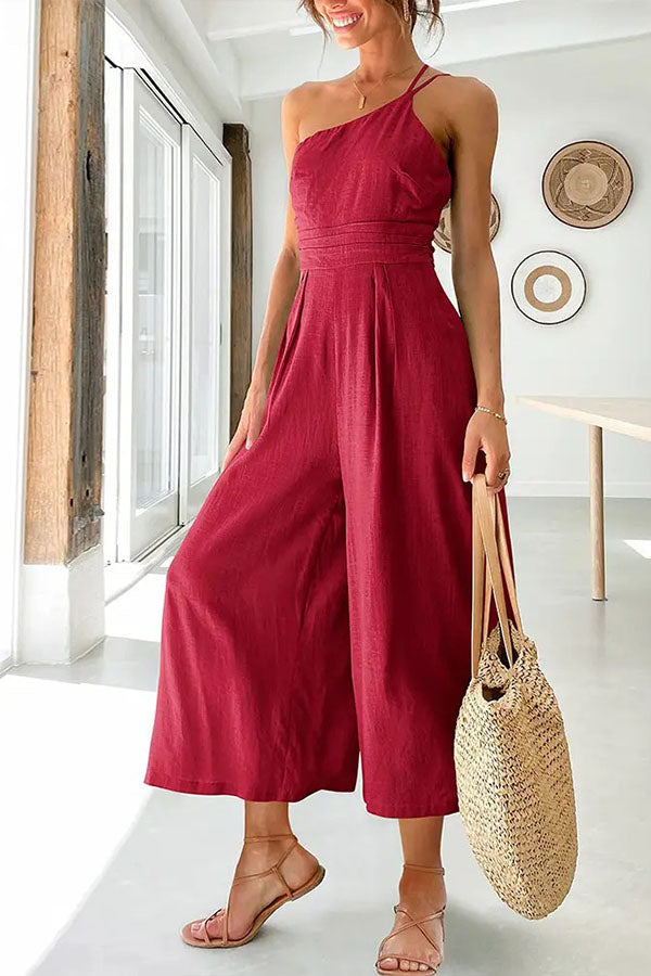 Sexy Sling Waist Pocket Straight Sleeveless Jumpsuit